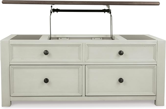 Signature Design by Ashley Bolanburg Farmhouse Lift Top Coffee Table with Drawers, Antique Cream & Brown