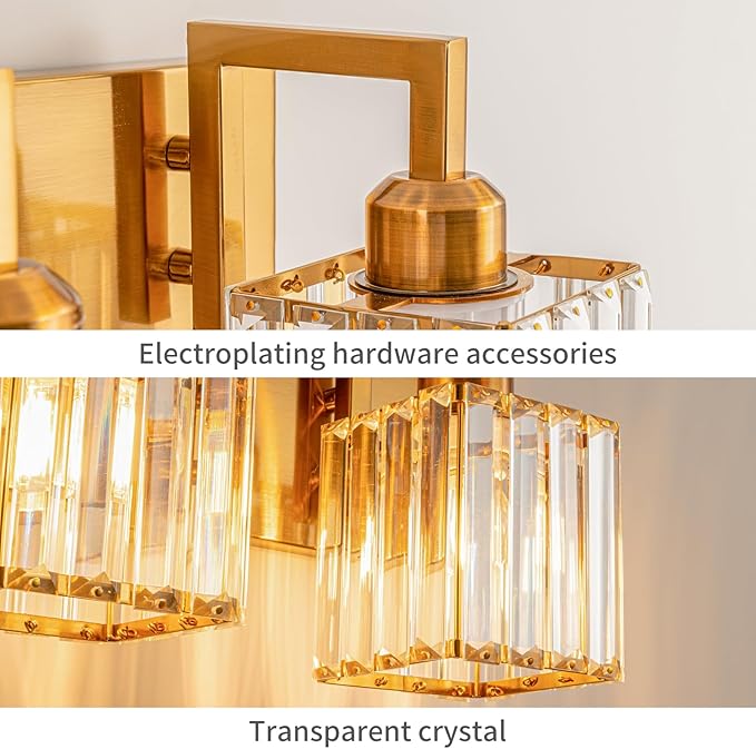 Modern Bathroom Vanity Light 3-Lights Gold Crystal Wall Lamp Bathroom Modern Crystal Vanity Lighting