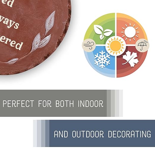 NAT & Jules Floral Laurel Wreath Leaves Pattern Dimensional Indoor Outdoor 12 inch Round Cast Resin Decorative Garden Stepping Stone, Patio, Walkway Sculpture Yard Art, Forever Loved Red