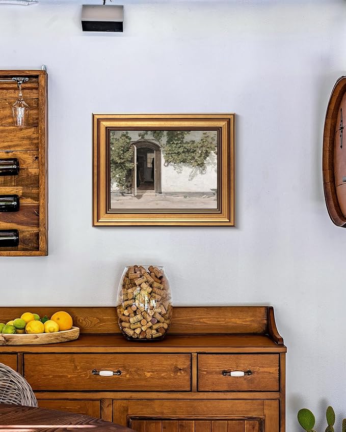 HUARCEY Gold Framed Vintage Wall Art Vineman Climbing The Walls Farmhouse Wall Decor Opening Door Oil Painting Picture Canvas Print Art Home Decor Aesthetic for Bedroom Bathroom Office 8x10in