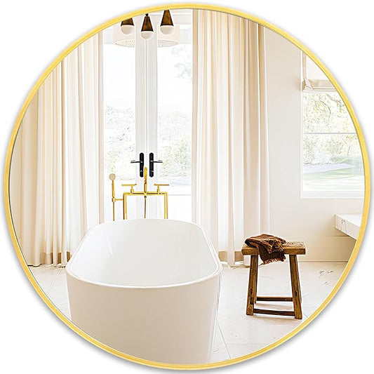 Fabuday Large Round Mirror for Wall 36 Inch Gold - Huge Circle Mirror Bathroom, Living Room, Bedroom, Hallyway, Matte Frame Metal Mirrors