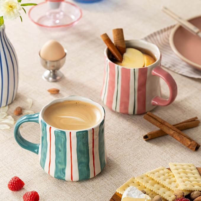 Vibrant Striped Ceramic Coffee Mug - Unique Green Design, 12oz, Microwave & Dishwasher Safe, Perfect for Daily Brews tea or coffee