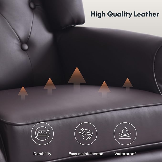 Softa Recliner Chair for Adults, Mid Century Wingback Pushback Accent Chair with Rivet Decoration, Tufted Upholstered Single Sofa Armchair for Living Room, Bedroom, Study (PU, Brown)