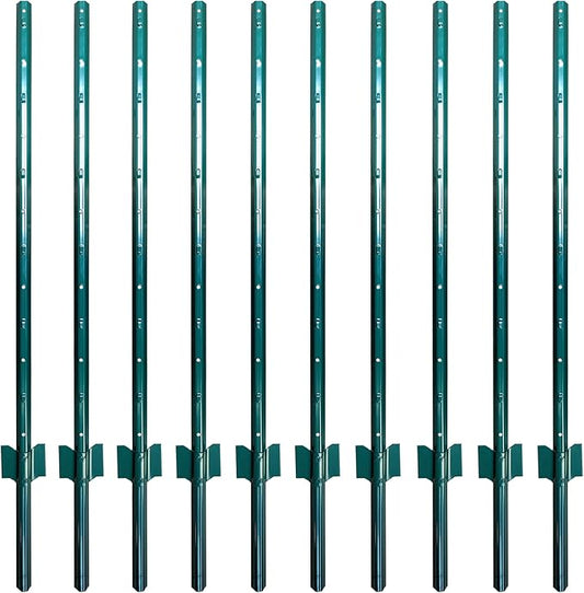 ARIFARO Fence Posts 4 Feet Sturdy Duty Metal Fence Post, Pack of 10, No Dig Garden U Post for Wire Fencing Steel Post for Yard, Outdoor Wire, FP-4FT