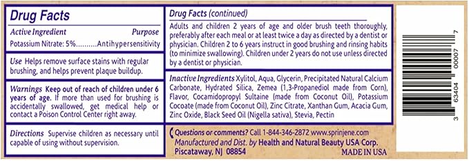SprinJene Fluoride Free Toothpaste for Sensitive Teeth & Gum Fresh Breath Helps Dry Mouth Natural Non Fluoride Toothpaste for Adult SLS Free, Toxic Preservative Free with Black Seed Oil & Zinc 1 Pack