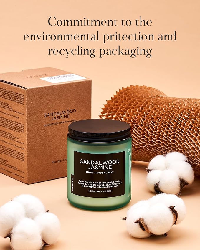 M&SENSE White Lazy - Clean Cotton & Jasmine Scented Natural Soy Wax Jar Candles for Home Decor 7.05oz 50 Hour Long Lasting Burning, Non Toxic Organic Natural Relaxing Candle for Women