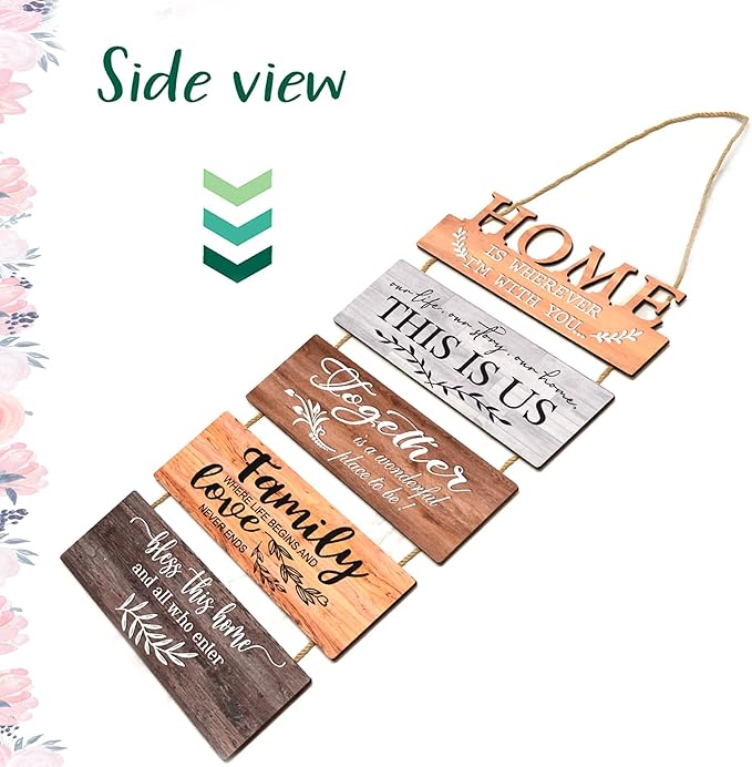 Wooden Collage Panels Home Affirmations Wall Sign- Wall Plaques for Living Room,Bedroom,Dining Room,Bathroom - Multicolor Rustic Family Farmhouse Wall Decor 5pcs