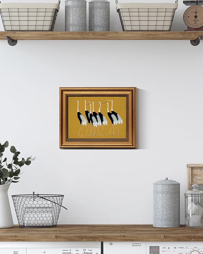 HUARCEY Gold Framed Vintage Wall Art for Living Room, Animals Painting Prints Shelf Decor for Kitchen, Aesthetic Bedroom Wall Art Decor, Christmas Gifts for Friends or Family (Seven Cranes - 8"x10")