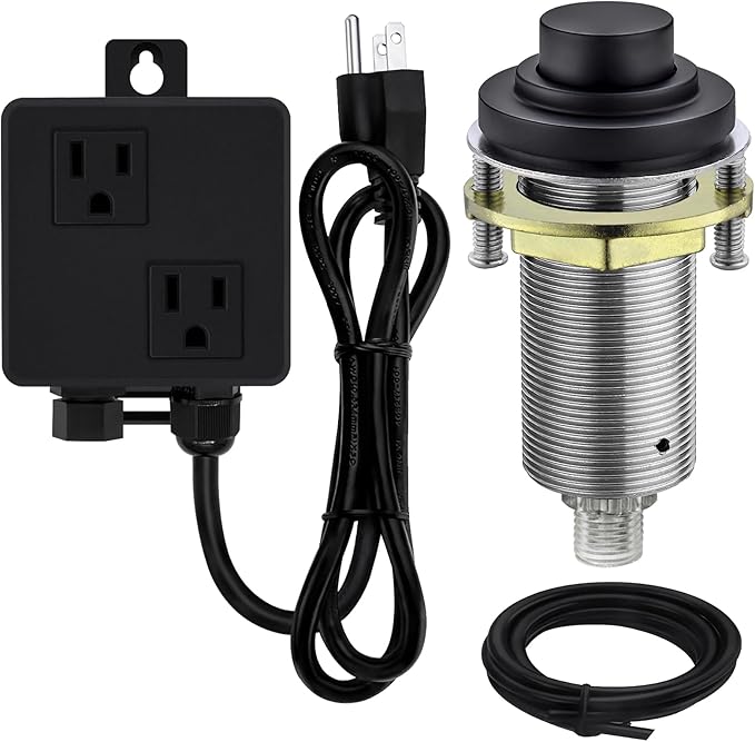 SinkTop Air Switch Kit (Long Full Brass Button) for Disposal, Dual Outlet, (Matte Black)