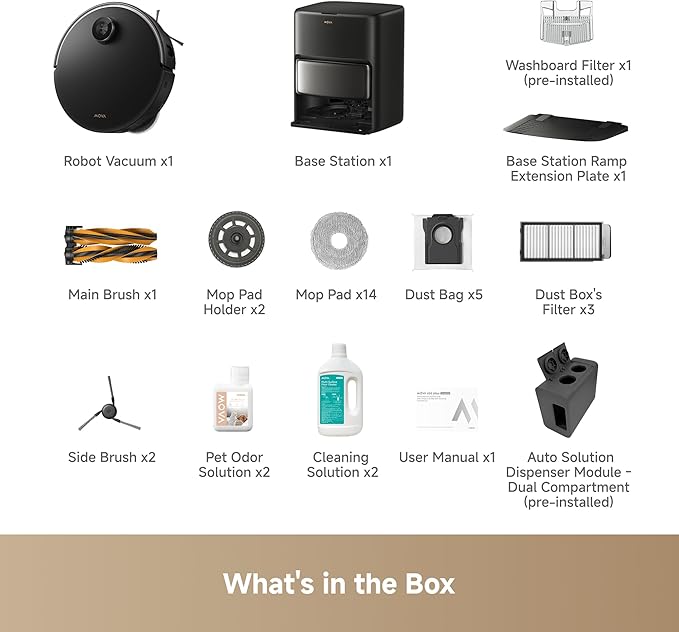 Mova V50 Ultra Complete Robot Vacuum and Mop Self-Cleaning, 24,000 Pa Suction, Liftable Navigation with Obstacle Overcoming and Warm Water Mopping with DuoSolution System Designed for Pets, Black