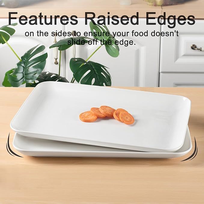 DELLING Large Serving Platter, 18" x 12.3" Serving Tray-Set of 2, White Platters for Serving Food, Serving Trays for Party, Fruit, Appetizer, Serving Trays for Entertaining at Parties and Weddings