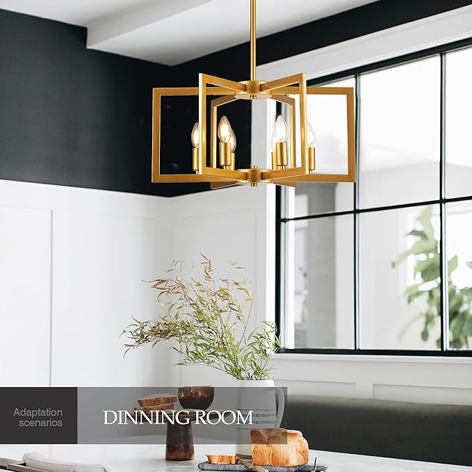 Modern Farmhouse Gold Chandeliers for Dining Room, 6-Light Industrial Metal Chandeliers Geometric Pendant Lights Kitchen Island for Entryway Stairway Foyer Hallway