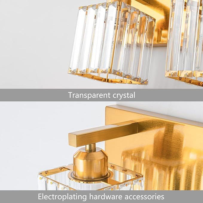 Modern Vanity Light 4-Lights Modern Gold Brushed Brass Finish Crystal Wall Light Bathroom Vanity Light Fixtures