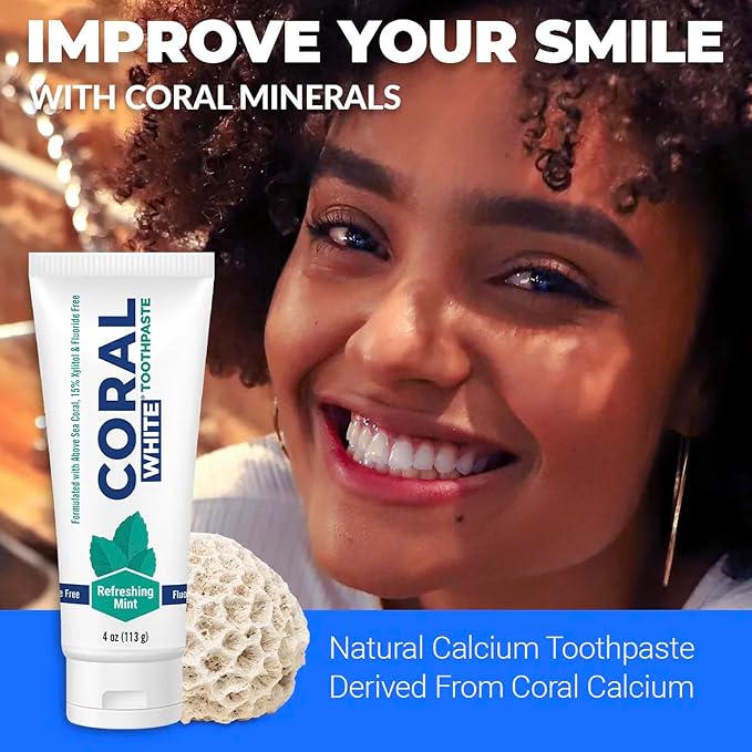 Coral White - Coral White Mint Toothpaste Natural Fluoride SLS Free Coral Calcium Remineralizing Toothpaste 4 Ounce (3 Pack)