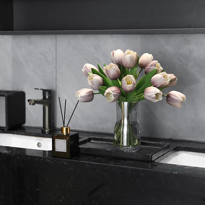 Light Purple Artificial Tulips, 2 Bundles 14Pcs, Fake Tulips Artificial Flowers, 2 x 2.4 Inch Large Flower Head Big Tulip, Easter Valentine's Day Mother's Day Home Decoration Flowers