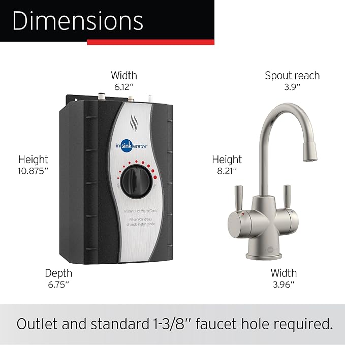 InSinkErator HOT250 Instant Hot and Cold Water Dispenser System, 2-Handle Drinking Water Faucet in Satin Nickel with 2/3-Gallon, Filter-Compatible, Stainless Steel Tank, HC250SN-SS