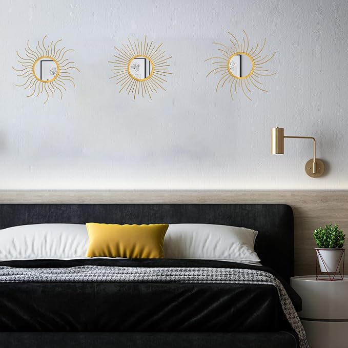 Mirror Decor Sunburst Mirrors Metal Sun Mirror Wall Decor Wall Mirror Home Decorative Wall Art for Living Room Bedroom Entryway