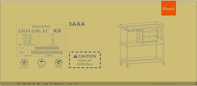 Lifewit Bar Cart for The Home, 3 Tier Drink Cart with Lockable Wheels, 12 Wine Rack and 3 Rows Glass Holders, Liquor Serving Cart for Kitchen Dining Livingroom, 31.6" x 13.1" x 33.9", Rustic Brown