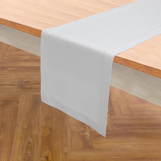 Solino Home Linen Table Runner 60 Inches - 100% Pure Linen Silver Cloud Table Runner 14 x 60 Inch Ideal for Dresser and Coffee Tables - Fall, Autumn, Thanksgiving - Fete