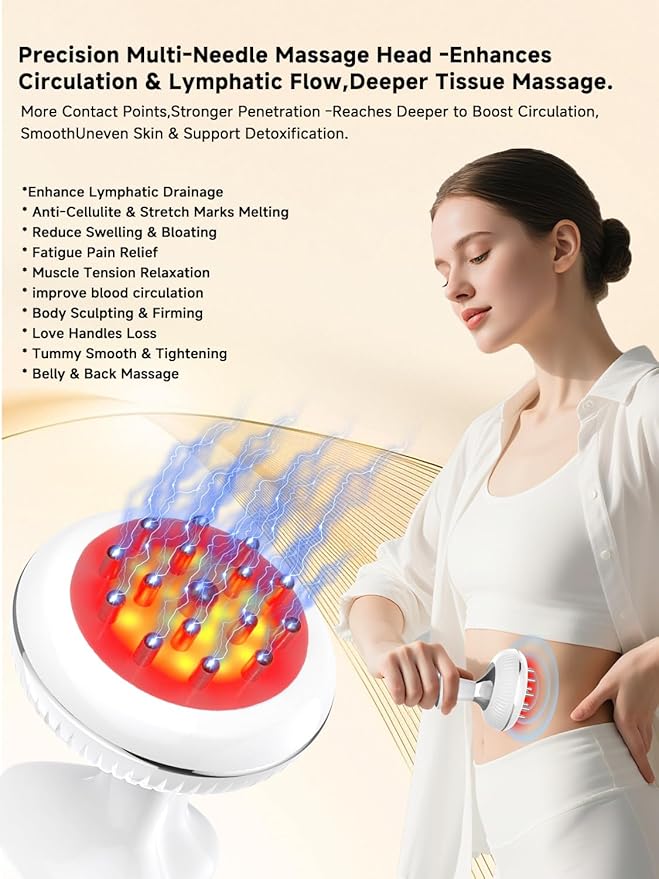 Lymphatic Drainage Massager, Electric Anti Cellulite Massage Tool, Helps Reduce Stretch Marks & Cellulite for Legs & Arms & Belly, Body Sculpting Machine with Microcurrent, Light, Heat & Vibration