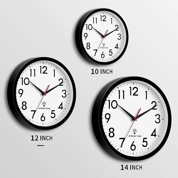 Atomic Wall Clock Analog 12 Inch Battery Operated Modern Decorative for Living Room Kitchen Office Bedroom Bathroom(Black)