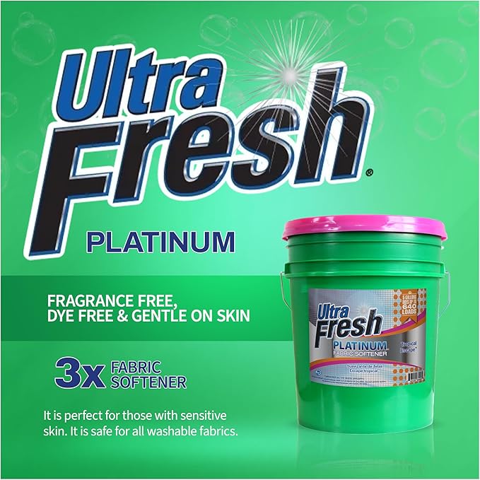 Ultra Fresh 5 Gallon Platinum Fabric Softener for All Machine Types, Liquid Laundry Softener, Up to 640 Loads, Tropical Escape