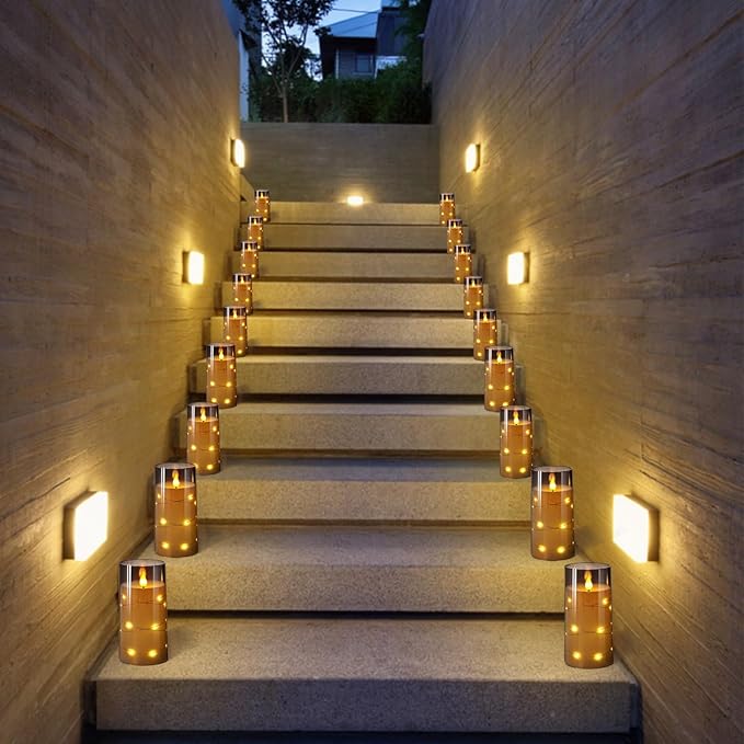 NURADA Flickering Flameless Candles: Built-in Star String Lights Unbreakable 3D Wick Acrylic Battery Operated LED Pillar Candles with Remote and Timer for Romantic Mood Home Decoration - 3 Pack Gray