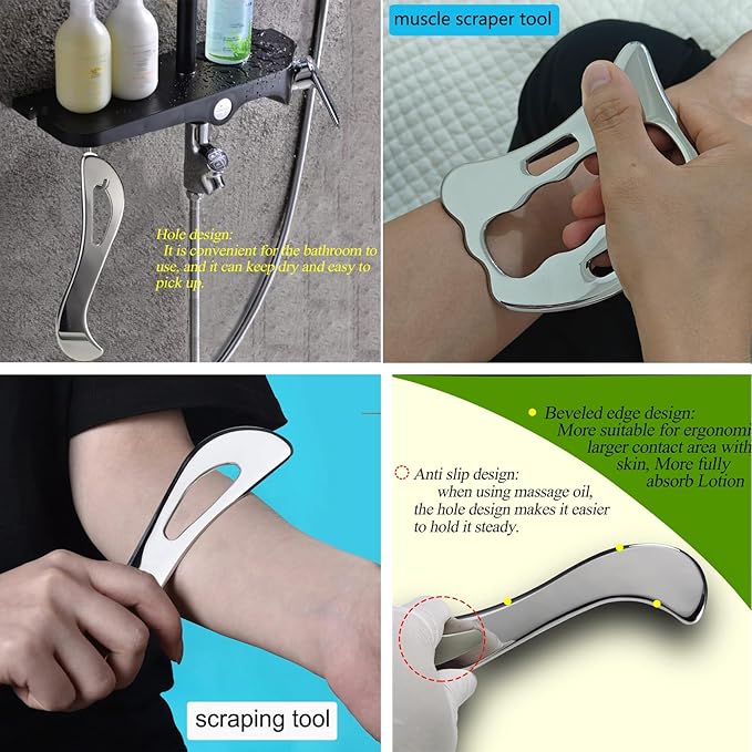 Stainless Steel Muscle Scraper Tool Set, 4-Piece Professional Scraping Tool Physical Therapy Kit with Carrying Case