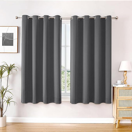 ChrisDowa Blackout Curtains 45 inches Long for Bedroom - 2 Panels Set Grommet Thermal Insulated Room Darkening Curtains for Living Room (Grey, 52 x 45 Inch)