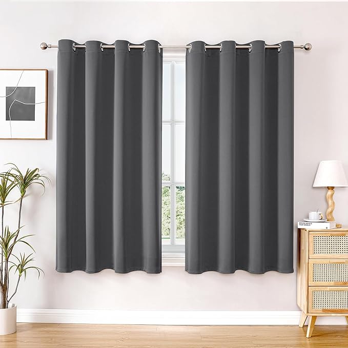 ChrisDowa Blackout Curtains 63 inches Long for Bedroom - 2 Panels Set Grommet Thermal Insulated Room Darkening Curtains for Living Room (Grey, 52 x 63 Inch)