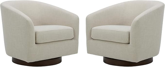 CHITA Swivel Accent Chair, FSC Certified Upholstered Fabric Barrel Chair for Living Room Set of 2, Fully Assembled, Linen