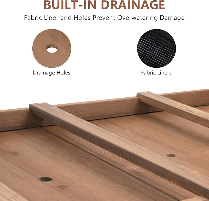 Raised Garden Bed with Legs Outdoor,Elevated Garden Box,Storage Shelf, Protective Liner for Backyard,Patio,Balcony,80x23x30in (Brown)