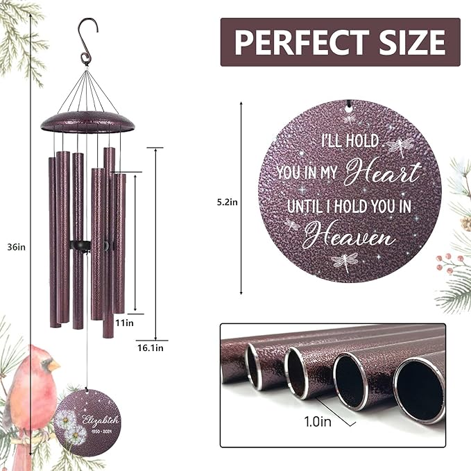 ASTARIN Personalized Memorial Wind Chimes, Customized Sympathy Deep Tone Wind Chime, Grief Gifts for Women Men Husband Wife, Windchimes in Memory of a Loved One Personalized