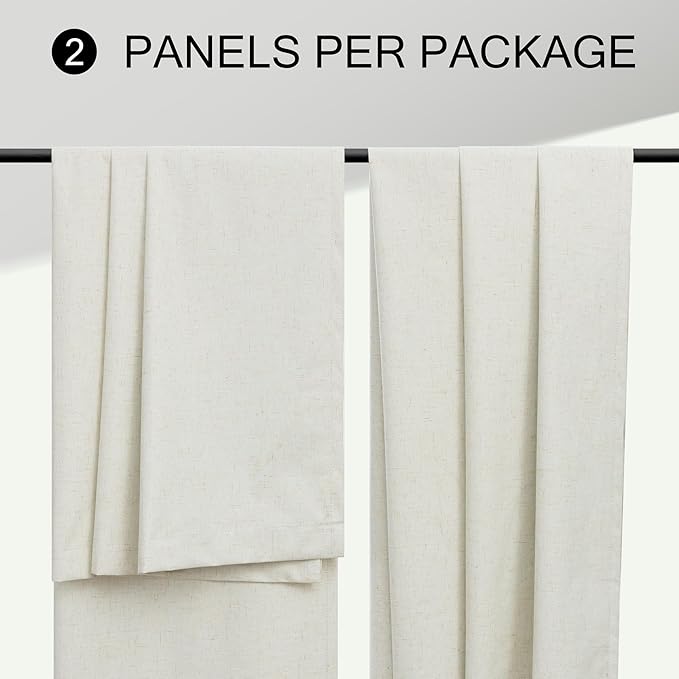 DANCURTON 100% Blackout Linen Curtains 45 Inches Long 2 Panel Short Length Kitchen Curtain for Small Window Treatment Basement Cafe Thermal Insulated Energy Efficient Drapes for Bedroom Bathroom Cream