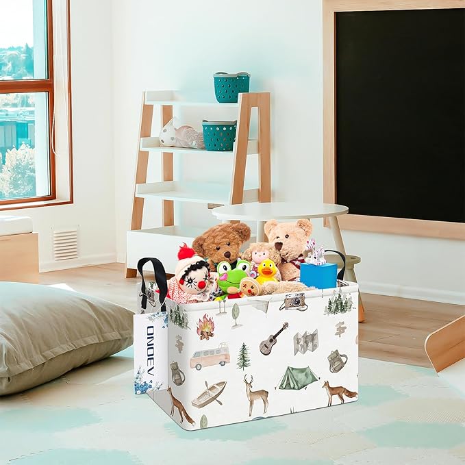 Rectangular Folding Laundry Basket,waterproof Canvas Basket,gift basket,Suitable for children's room,Office,Clothes,Toys Storage(Outdoor adventure)