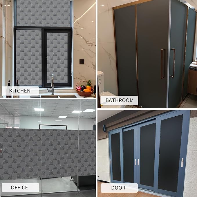 Window Film Privacy Day and Night with Installation Tools, Static Cling Glass Film Ideal for Home Shower Office Glass Door (Black, 23.6 x 196.9 Inch)