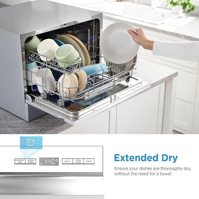 Midea MDC22P2ASS Countertop, Portable Place Settings & 6+2 Washing Cycles. Energy Star Dishwasher, Dish Washer for Dorm, RV& Apartment, Sliver, Silver