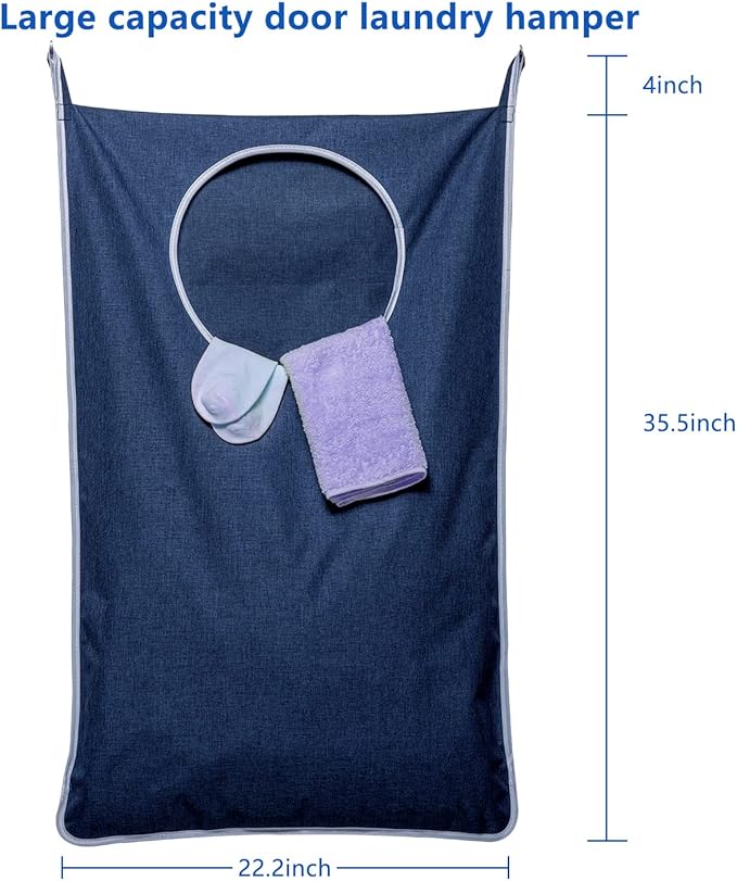 KEEPJOY Large Size 2Pack Hanging Laundry Hamper Bag, Door Hamper with 2 Hooks for Dirty Clothes - 35X21.6 inch - Blue (2Pack)