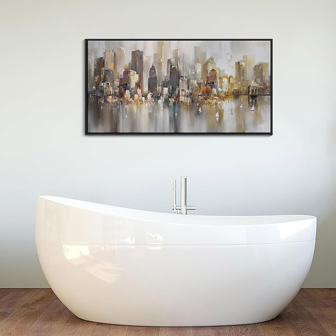 New York City Wall Art -Framed Modern Abstract Wall Art for Living Room, Office & Bedroom Cityscape & Paintings for Bedroom brooklyn bridge Pictures Wall Decor Chicago Artwork for Walls 20×40IN