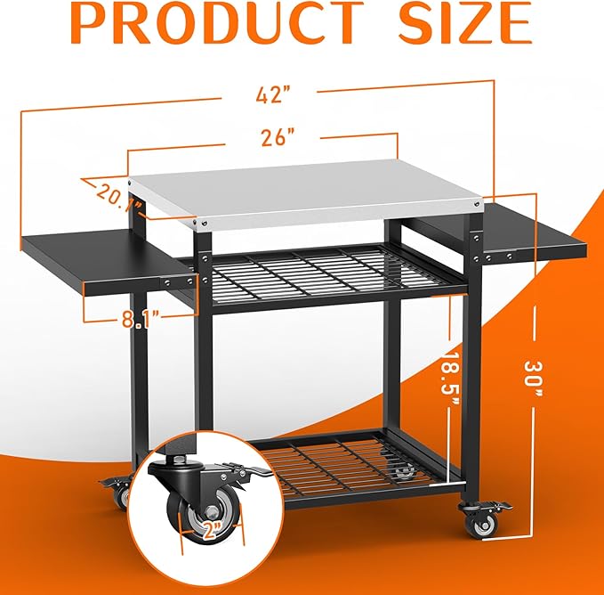 Outdoor Grill Table, Stainless Steel Grill Cart for Blackstone Griddle, Pizza Oven Stand for Onni, Kitchen Cooking Prep Table BBQ Cart for Party, Bar, Camping