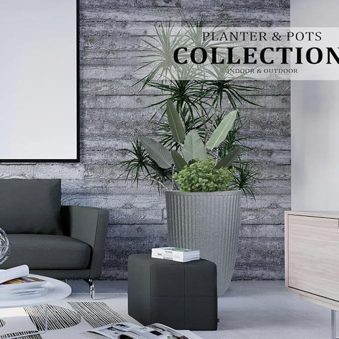 2 Pcs Pack 15 Inches Heavy Duty Plastic Resin Tall Tapered Planter Pots Large Round Planter Flower Pot with Drainage Holes for Indoor Outdoor Deck Porch Garden Home Patio Front Door (Light grey, S)