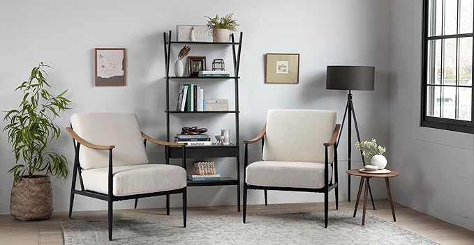 Modern Accent Chair for Living Room Bedroom Mid Century Arm Chair Upholstered Office Accent Chair Comfy Waiting Room Chair with Metal Frame, Cream White