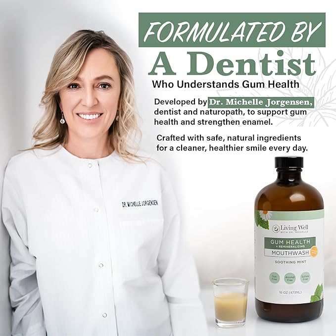 Remineralizing + Gum Health Mouthwash – Soothing Mint | Hydroxyapatite, Colloidal Silver | Alcohol-Free, Fluoride-Free, Fresh Breath Support