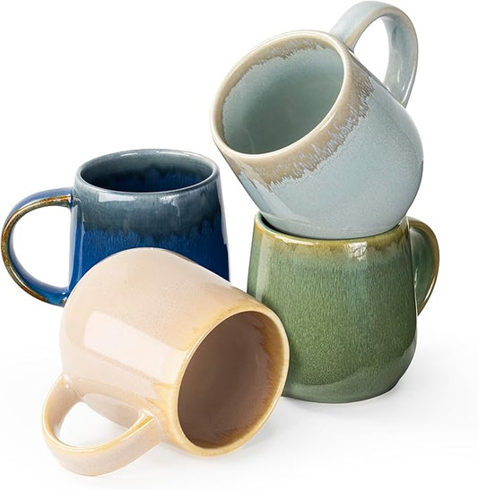 bestone Coffee Mugs Set of 4，15 oz Large Coffee Mugs, Ceramic Mugs with Handles,etc Coffee Mugs, Cups for Coffee Cereal Latte ，Microwave & Dishwasher safe，Vibrant Colors
