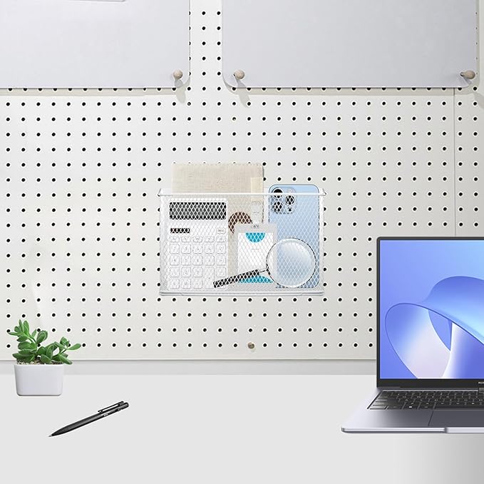 Magnetic Basket Organizer Holder for Fridge Magnetic Storage Bin Box Containers, White Magnetic Locker Organizer Holder for Kitchen Storage, Magazine, Whiteboard,10" × 3.34" ×5.9"