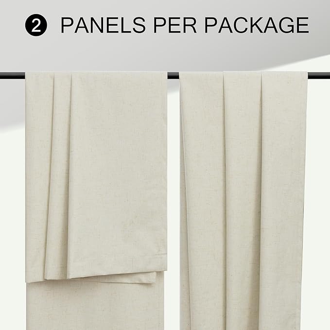 Long Black Out Curtains 108 Inch Length 2 Panel Complete Blackout Full Light Blocking Heat Winter Cold Thermal Insulated Neutral Linen Drape for Bedroom Living Room Cloth Canvas Textured 9 FT Beige