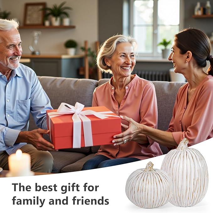 2Pcs Halloween Pumpkin Artificial Resin Pumpkins Decor for Mantel Harvest Autumn Tabletop Decoration Gold Fall Pumpkin Decorations Thanksgiving Table Centerpieces (Set B, ONE Size)