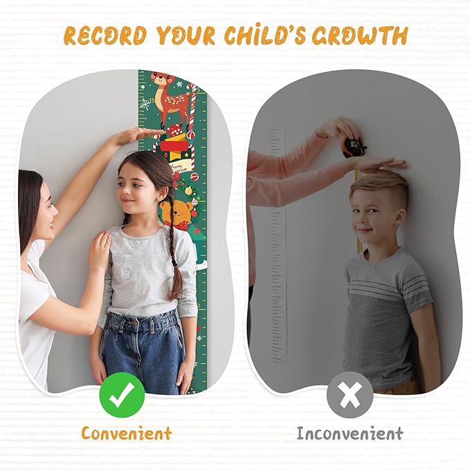 Personalized Name Growth Chart Wall Decor for Kids – Canvas Removable Height Chart Measuring Ruler 59" x 7.9" （Christmas Deer）