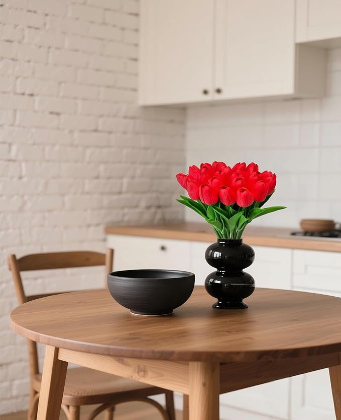 Artificial Tulips Flowers 15Pcs Faux PU Tulip Real Touch Tulip Fake Flowers Bouquets Arrangements for Mother's Day Easter Spring Flowers Gifts Home Table Décor