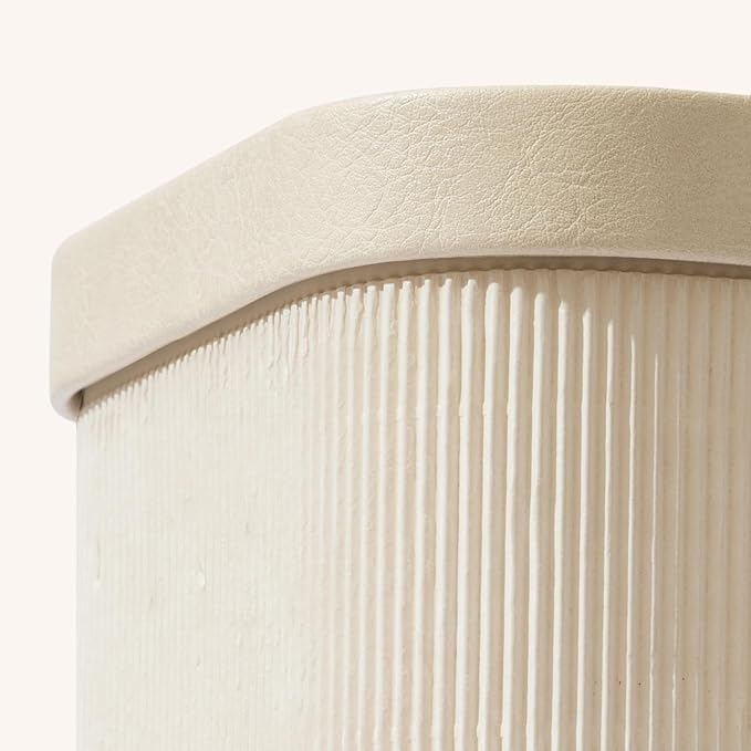 La Jolie Maison Fluted Cardboard Storage Baskets with Leather-Like Lids, Sturdy Stackable Paper Boxes Decorative Tray,Set of 3 Ivory